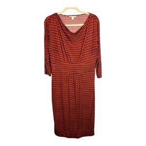 Coldwater Creek Dress 14 Misses Birds Owl Burgundy Orange Midi